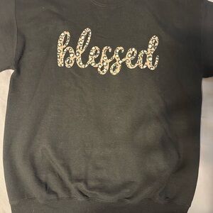 Women’s Black Hoodie with Leopard 'Blessed' Print
